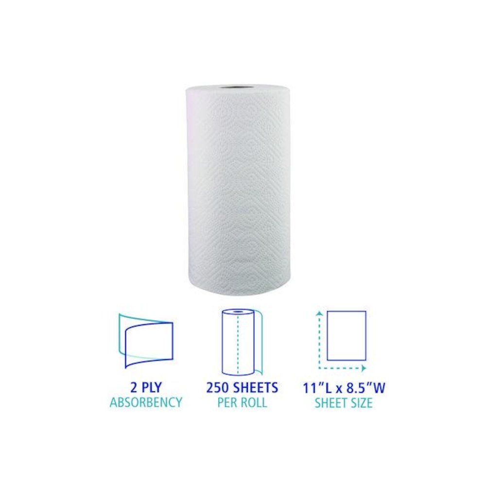 Kitchen Roll Towel, 2-Ply, 11 x 8.5, White, 250/Roll, 12 Rolls/Carton. Picture 4