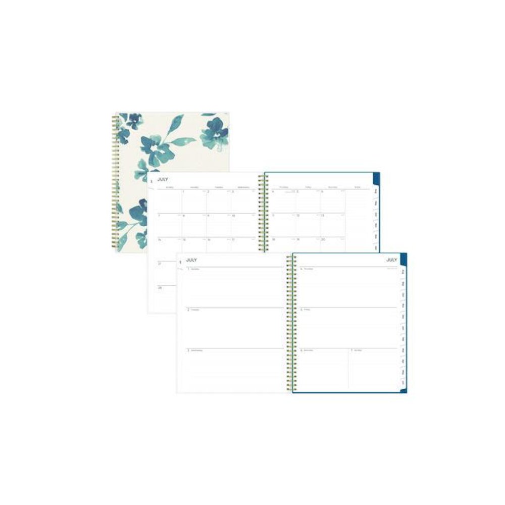 Bakah Blue Academic Year Weekly/Monthly Planner, Floral Artwork, 11 x 8.5, Blue/White Cover, 12-Month (July-June): 2025-2026. Picture 1