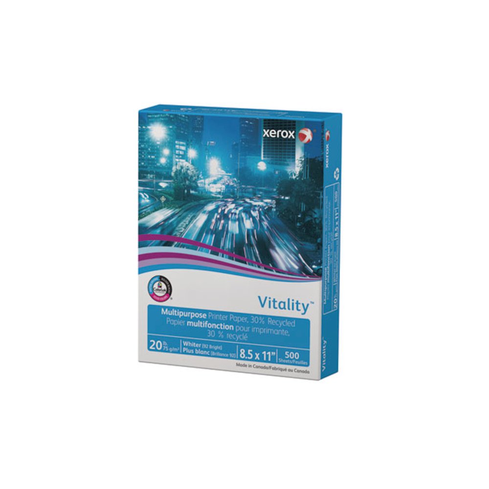 Vitality 30% Recycled Multipurpose Paper, 92 Bright, 20 lb Bond Weight, 8.5 x 11, White, 500/Ream. Picture 3