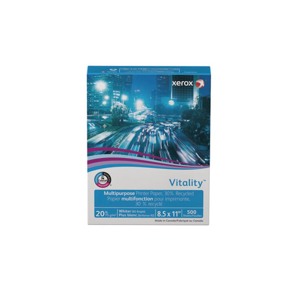 Vitality 30% Recycled Multipurpose Paper, 92 Bright, 20 lb Bond Weight, 8.5 x 11, White, 500/Ream. Picture 4
