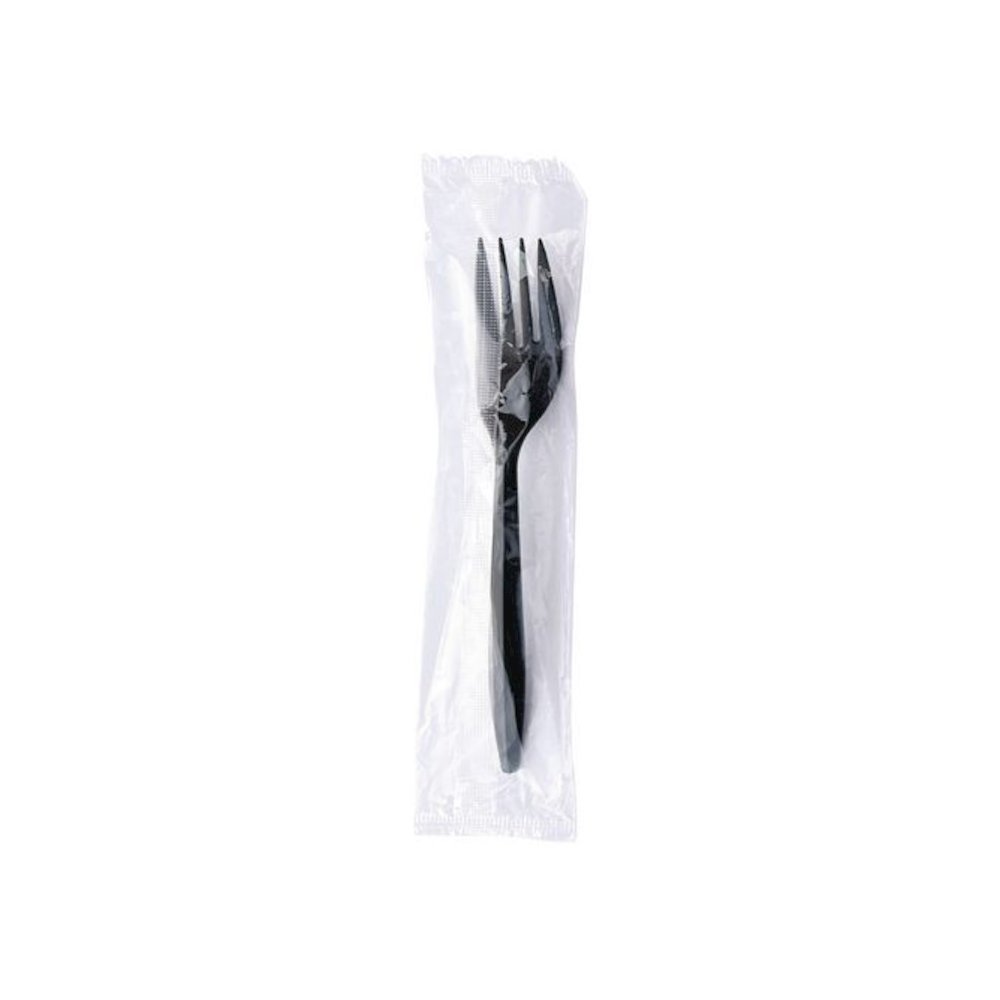 Mediumweight Wrapped Polypropylene Cutlery, Fork, Plastic, Black, 1,000/Carton. Picture 2