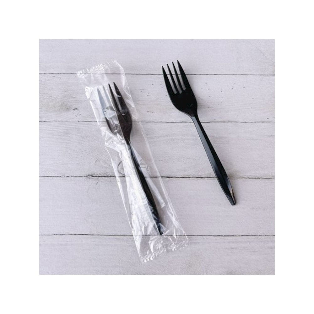 Mediumweight Wrapped Polypropylene Cutlery, Fork, Plastic, Black, 1,000/Carton. Picture 5