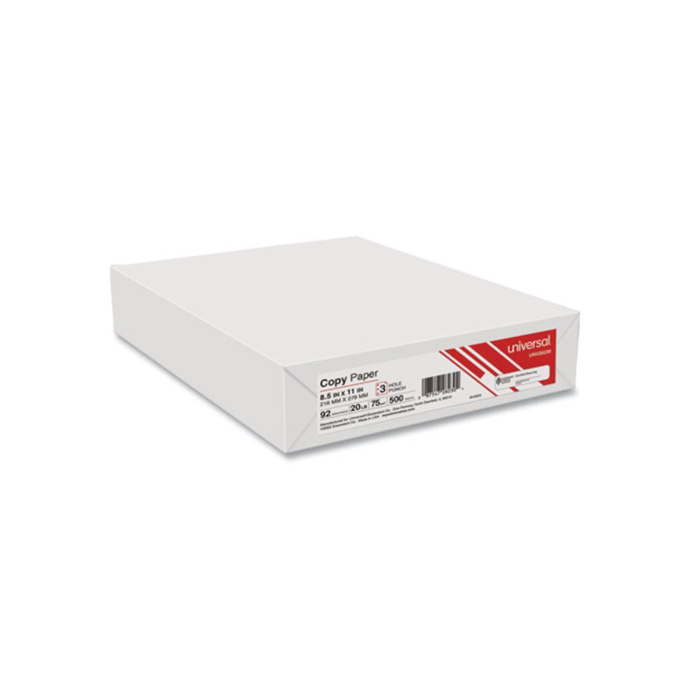 Copy Paper, 92 Bright, 3-Hole, 20 lb Bond Weight, 8.5 x 11, White, 500 Sheets/Ream, 10 Reams/Carton. Picture 3