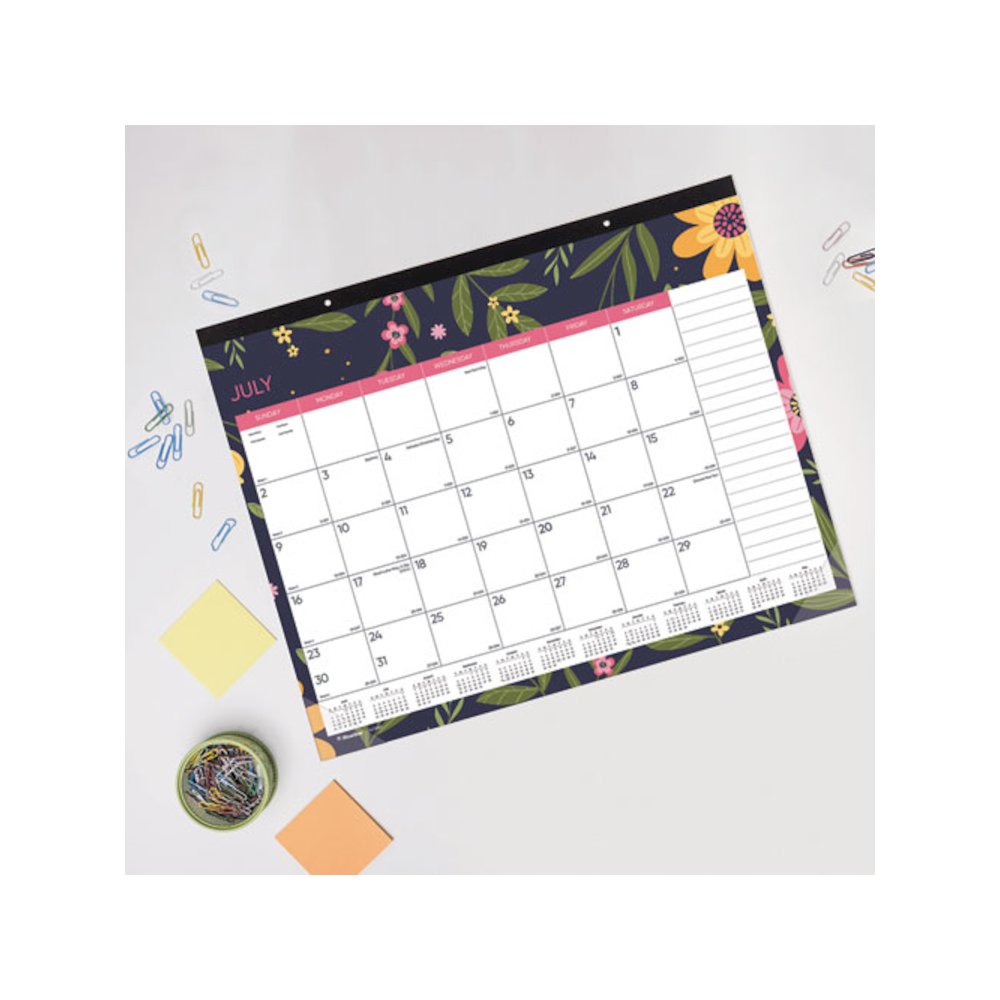 Academic 18-Month Desk Pad Calendar, Floral Artwork, 22 x 17, White/Multicolor Sheets, Black Headband, July 2025 to Dec 2026. Picture 7