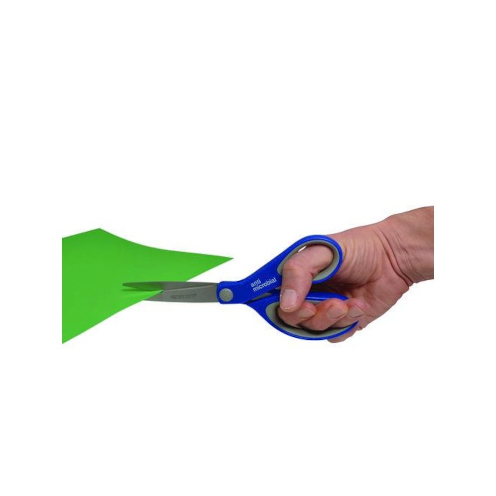 Scissors with Antimicrobial Protection, 8" Long, 3.25" Cut Length, Straight Blue/Gray Handle, 3/Pack. Picture 5