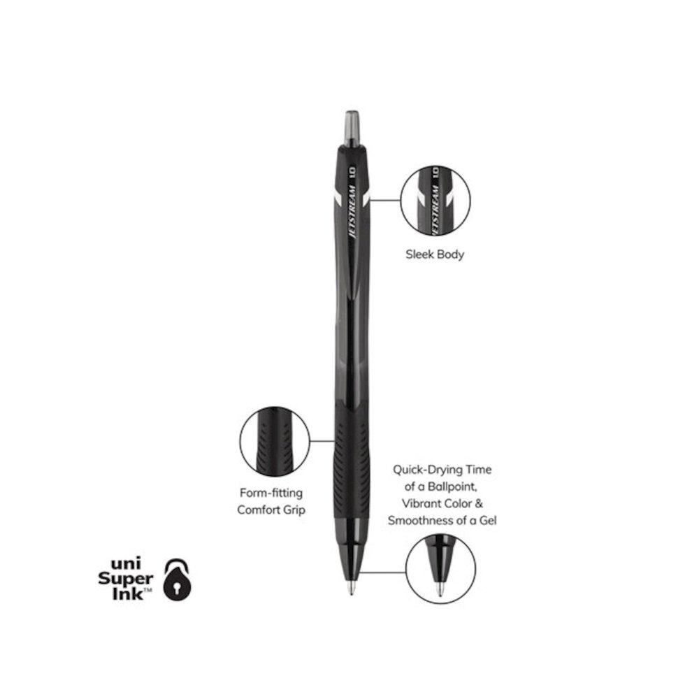 Jetstream Elements Hybrid Gel Pen, Retractable, Medium 1 mm, Black Ink, Translucent Black/Black Barrel, Dozen. Picture 8