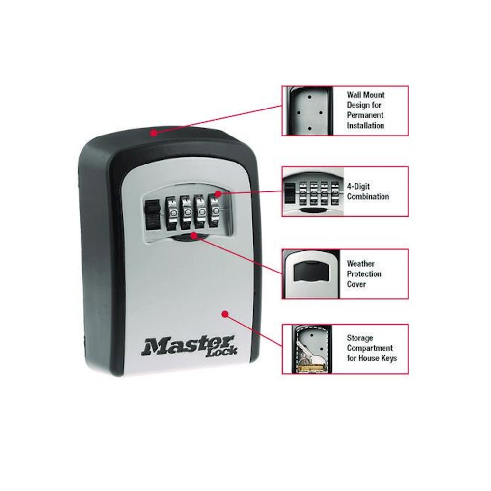 Locking Combination 5-Key Steel Box, 3.25" Wide, Black/Silver. Picture 3