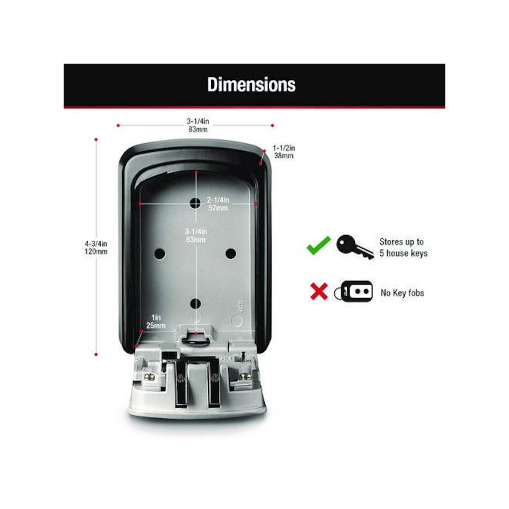 Locking Combination 5-Key Steel Box, 3.25" Wide, Black/Silver. Picture 4