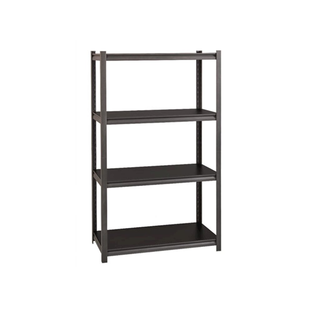 Steel Shelving Unit with Laminate Shelves, Four-Shelf, 36w x 18d x 60h, Steel, Black/Gun Metal Gray. Picture 1