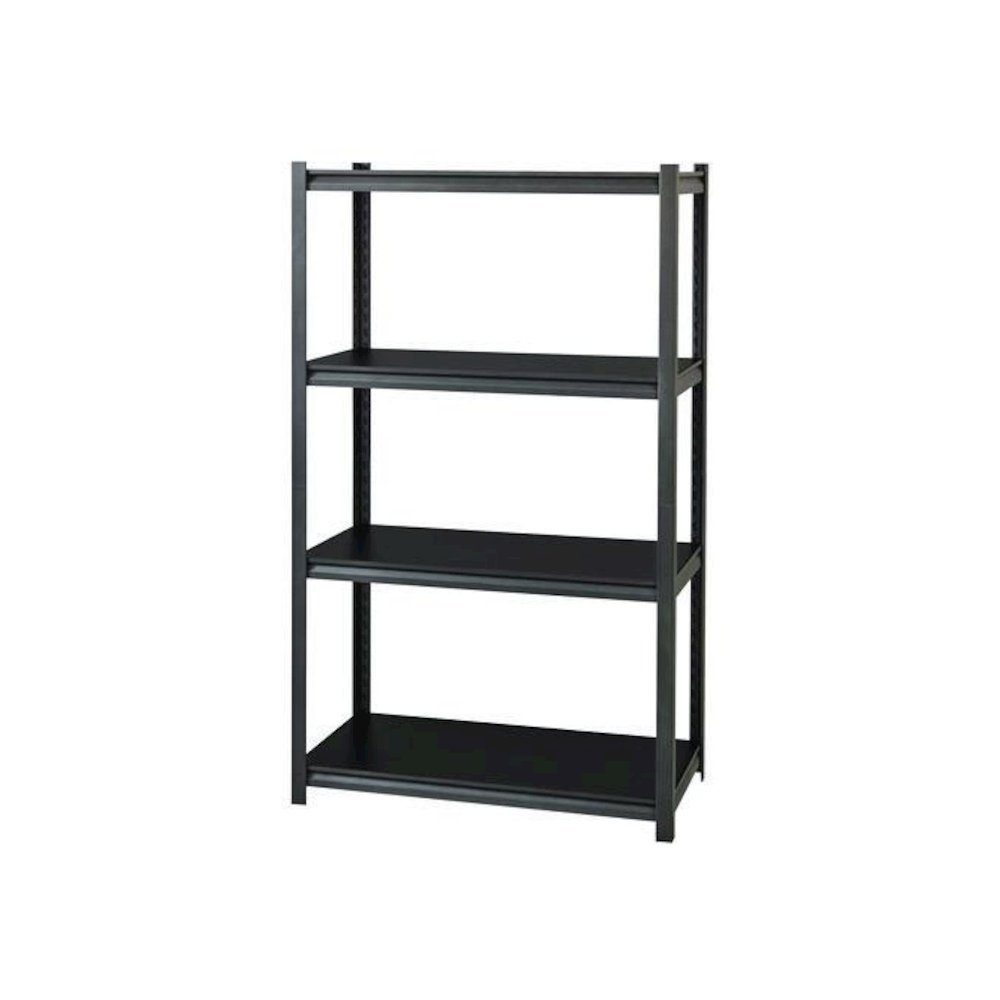 Steel Shelving Unit with Laminate Shelves, Four-Shelf, 36w x 18d x 60h, Steel, Black/Gun Metal Gray. Picture 4