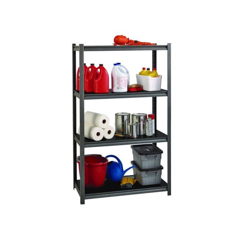 Steel Shelving Unit with Laminate Shelves, Four-Shelf, 36w x 18d x 60h, Steel, Black/Gun Metal Gray. Picture 6