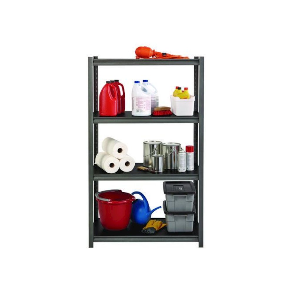 Steel Shelving Unit with Laminate Shelves, Four-Shelf, 36w x 18d x 60h, Steel, Black/Gun Metal Gray. Picture 7