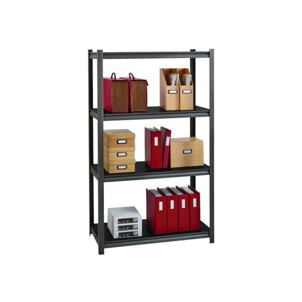 Steel Shelving Unit with Laminate Shelves, Four-Shelf, 36w x 18d x 60h, Steel, Black/Gun Metal Gray. Picture 8