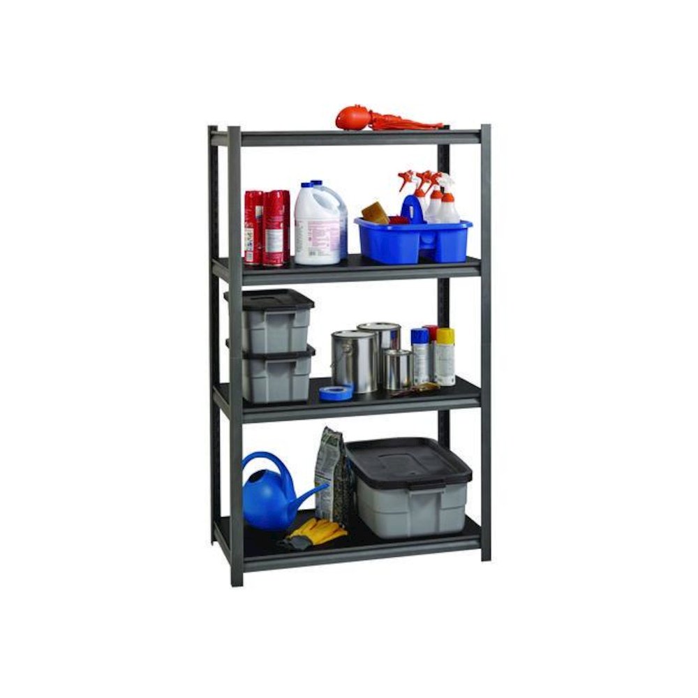 Steel Shelving Unit with Laminate Shelves, Four-Shelf, 36w x 18d x 60h, Steel, Black/Gun Metal Gray. Picture 9