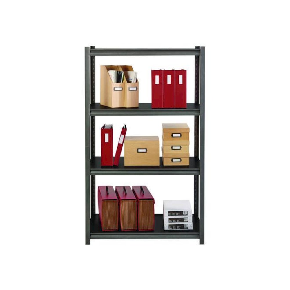 Steel Shelving Unit with Laminate Shelves, Four-Shelf, 36w x 18d x 60h, Steel, Black/Gun Metal Gray. Picture 10