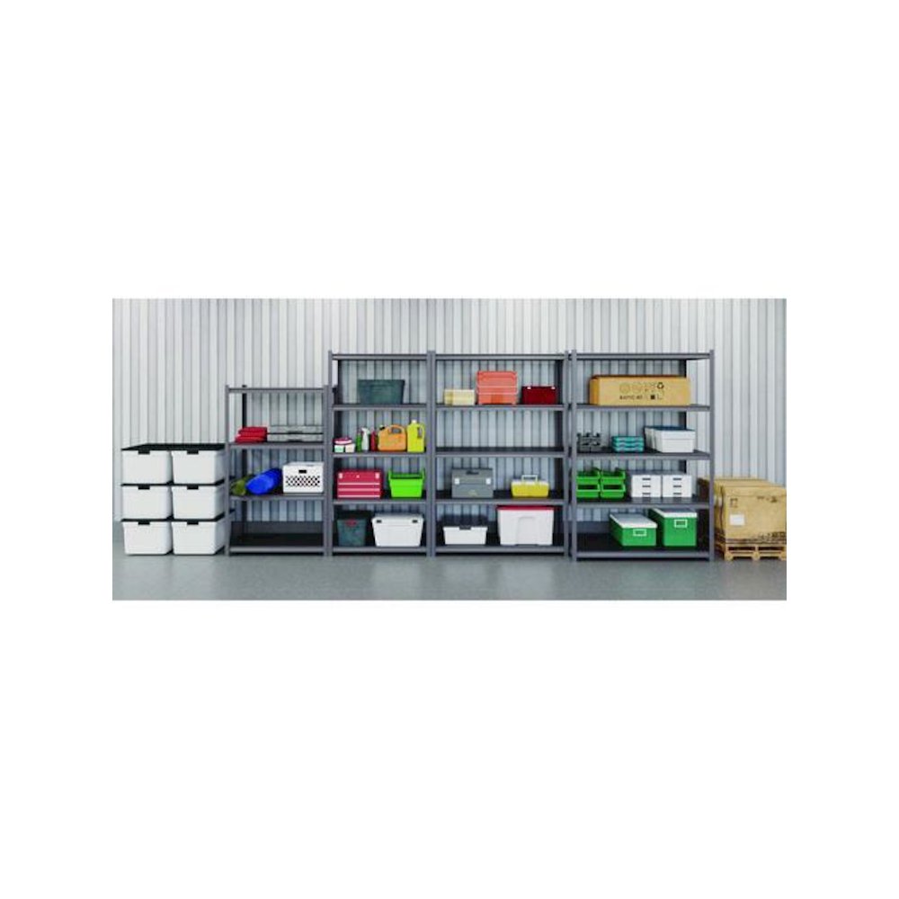 Steel Shelving Unit with Laminate Shelves, Four-Shelf, 36w x 18d x 60h, Steel, Black/Gun Metal Gray. Picture 3