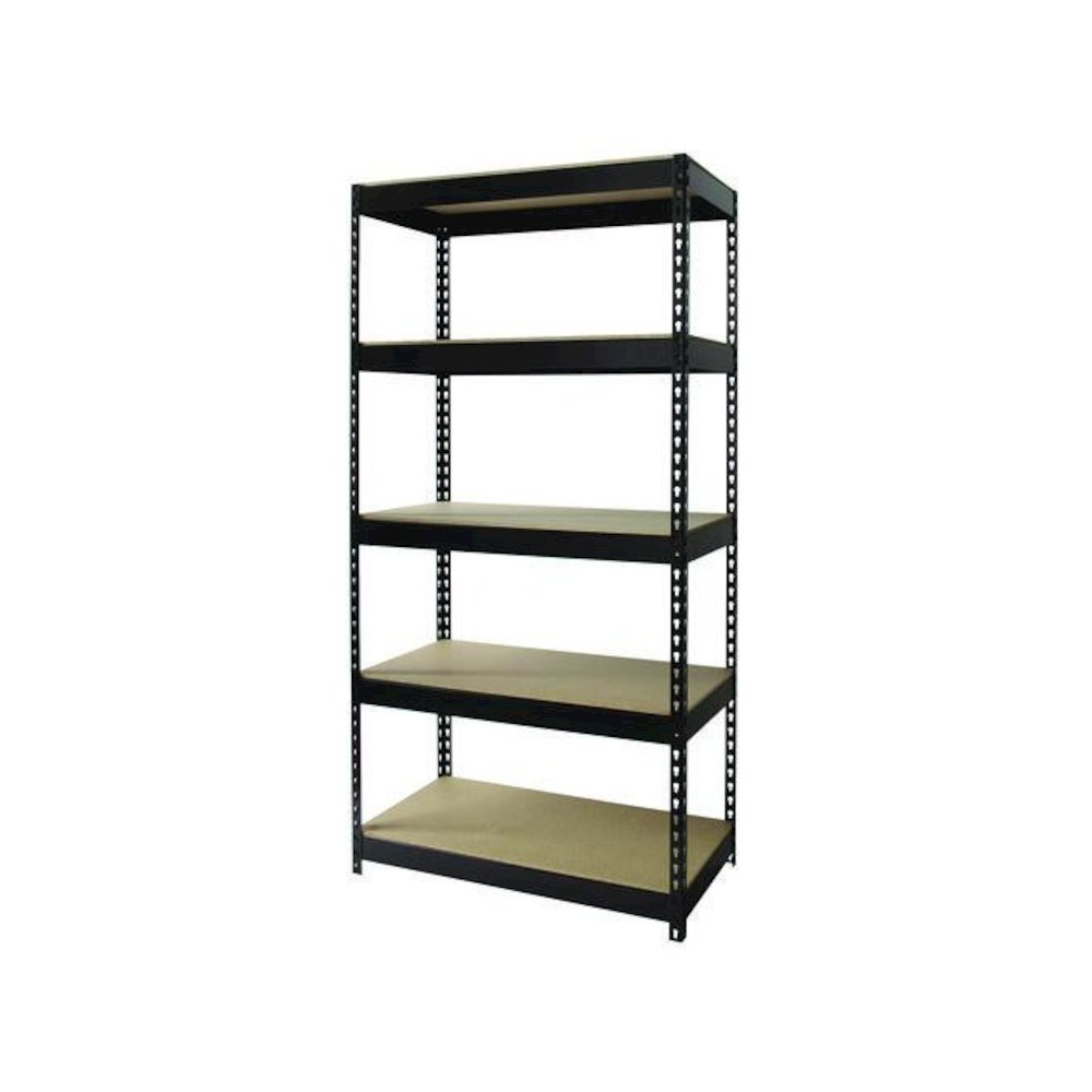 Steel Shelving Unit with Particleboard Shelves, Five-Shelf, 36w x 18d x 72h, Steel, Black. Picture 2