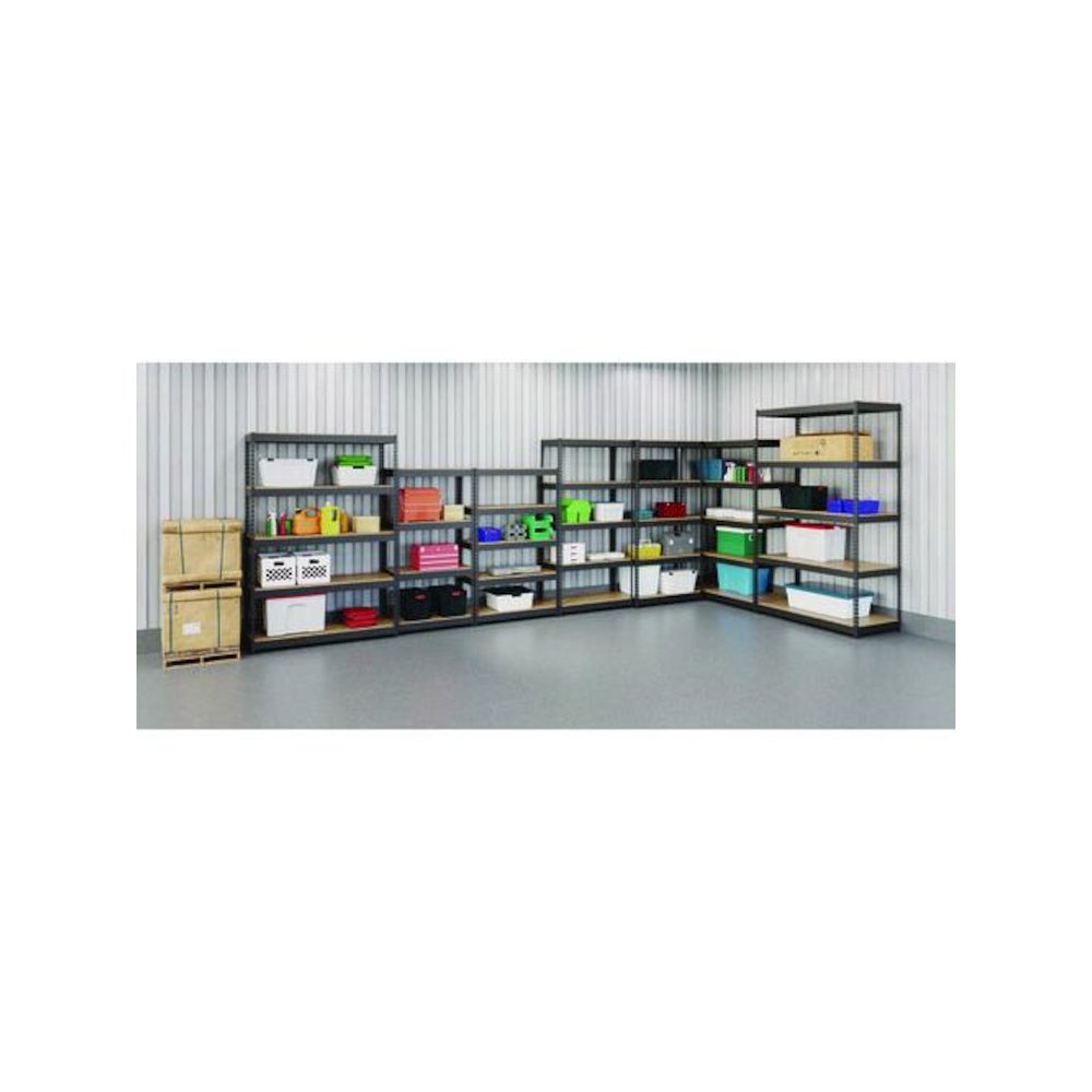 Steel Shelving Unit with Particleboard Shelves, Five-Shelf, 36w x 18d x 72h, Steel, Black. Picture 5