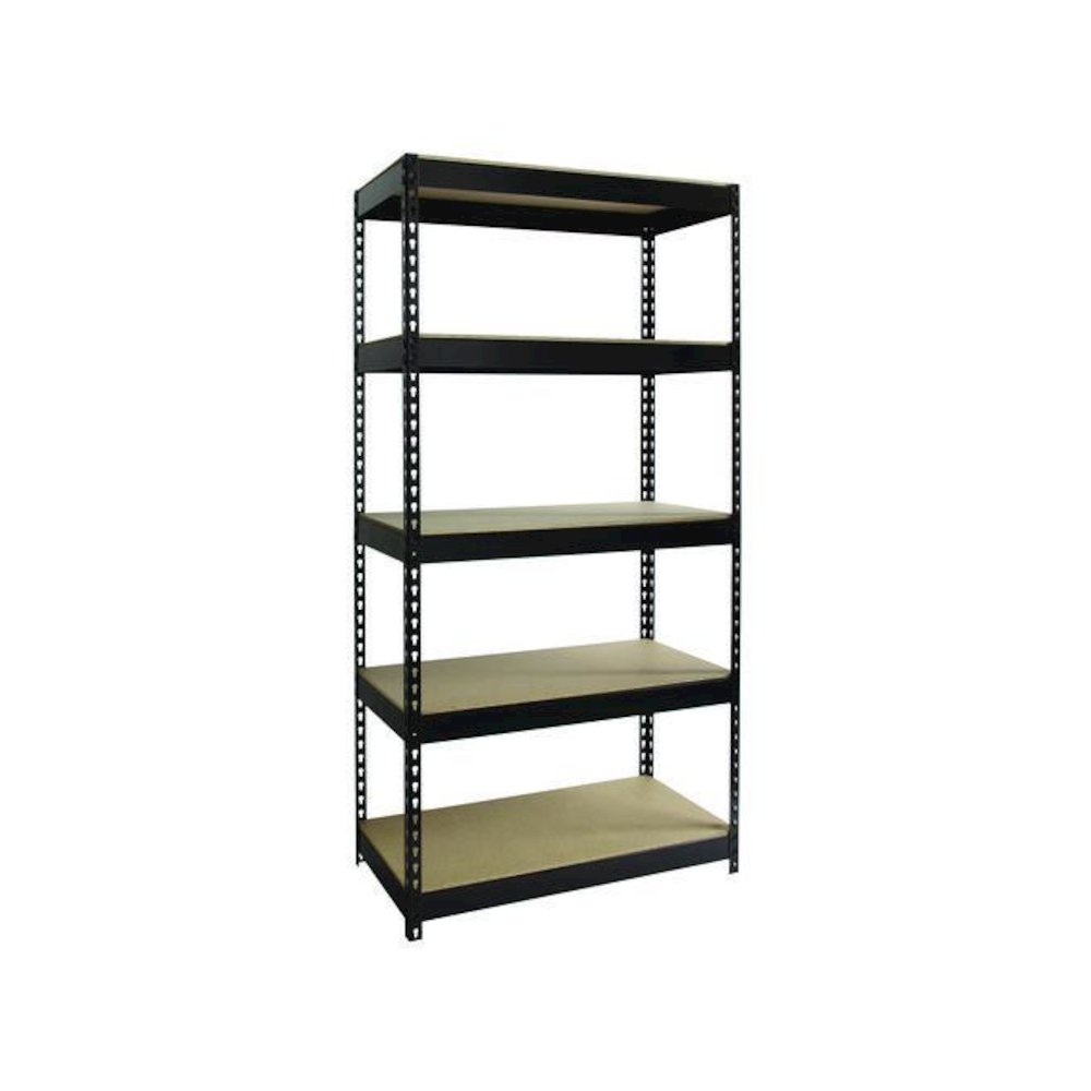 Steel Shelving Unit with Particleboard Shelves, Five-Shelf, 36w x 18d x 72h, Steel, Black. Picture 1