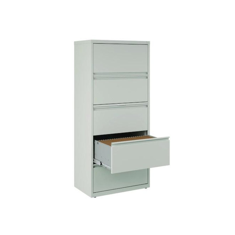 Lateral File, 5 Legal/Letter-Size File Drawers, Light Gray, 30" x 18.62" x 67.62". Picture 5