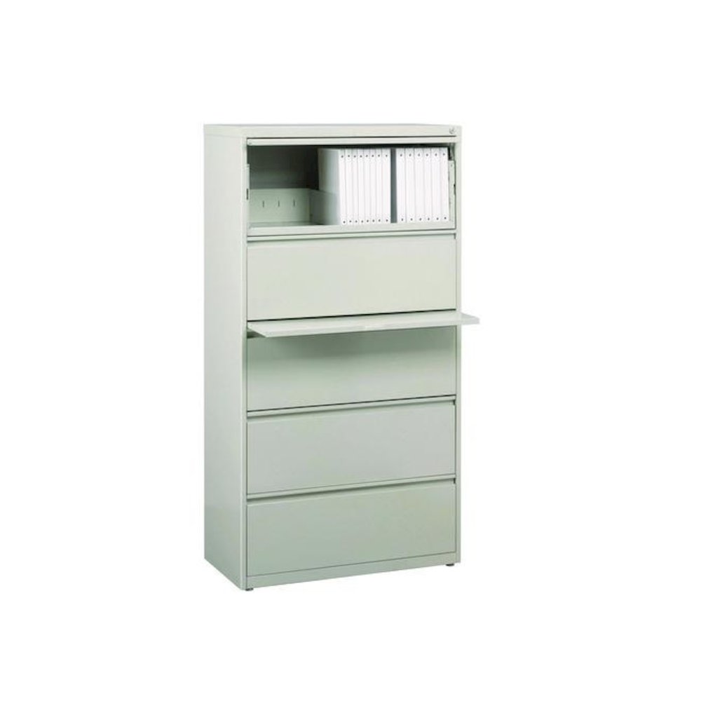 Lateral File, 5 Legal/Letter-Size File Drawers, Light Gray, 30" x 18.62" x 67.62". Picture 6