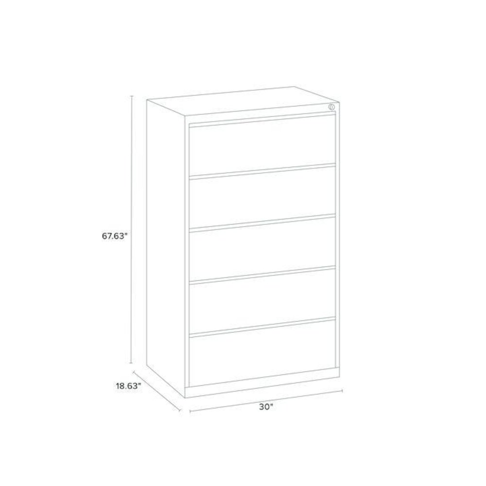 Lateral File, 5 Legal/Letter-Size File Drawers, Light Gray, 30" x 18.62" x 67.62". Picture 7