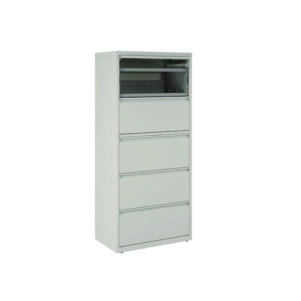Lateral File, 5 Legal/Letter-Size File Drawers, Light Gray, 30" x 18.62" x 67.62". Picture 3