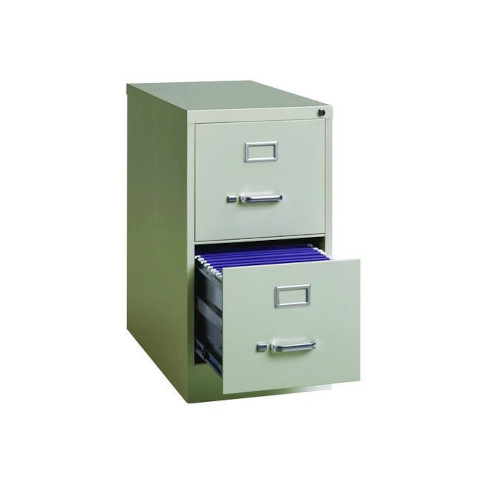 Two-Drawer Economy Vertical File, 2 Letter-Size File Drawers, Light Gray, 15" x 25" x 28.38". Picture 4