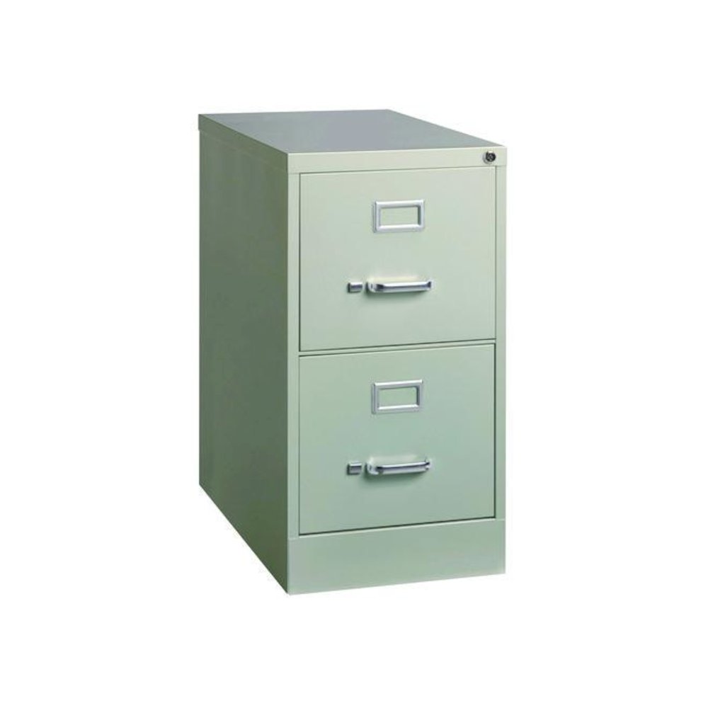 Two-Drawer Economy Vertical File, 2 Letter-Size File Drawers, Light Gray, 15" x 25" x 28.38". Picture 1