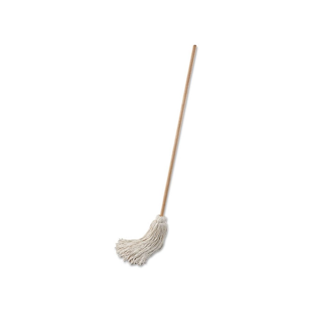 Handle/Deck Mop, #32 White Cotton Head, 54" Natural Wood Handle, 6/Pack. Picture 2