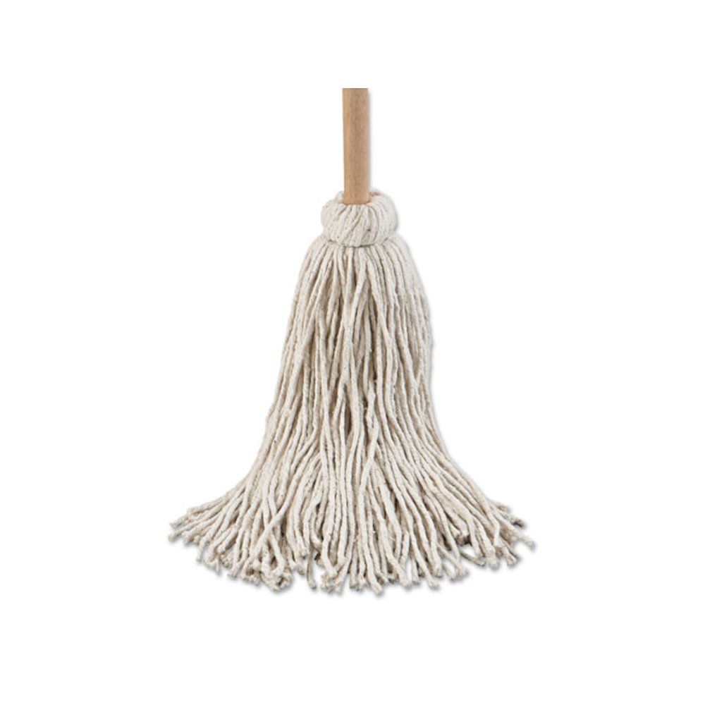 Handle/Deck Mop, #32 White Cotton Head, 54" Natural Wood Handle, 6/Pack. Picture 3