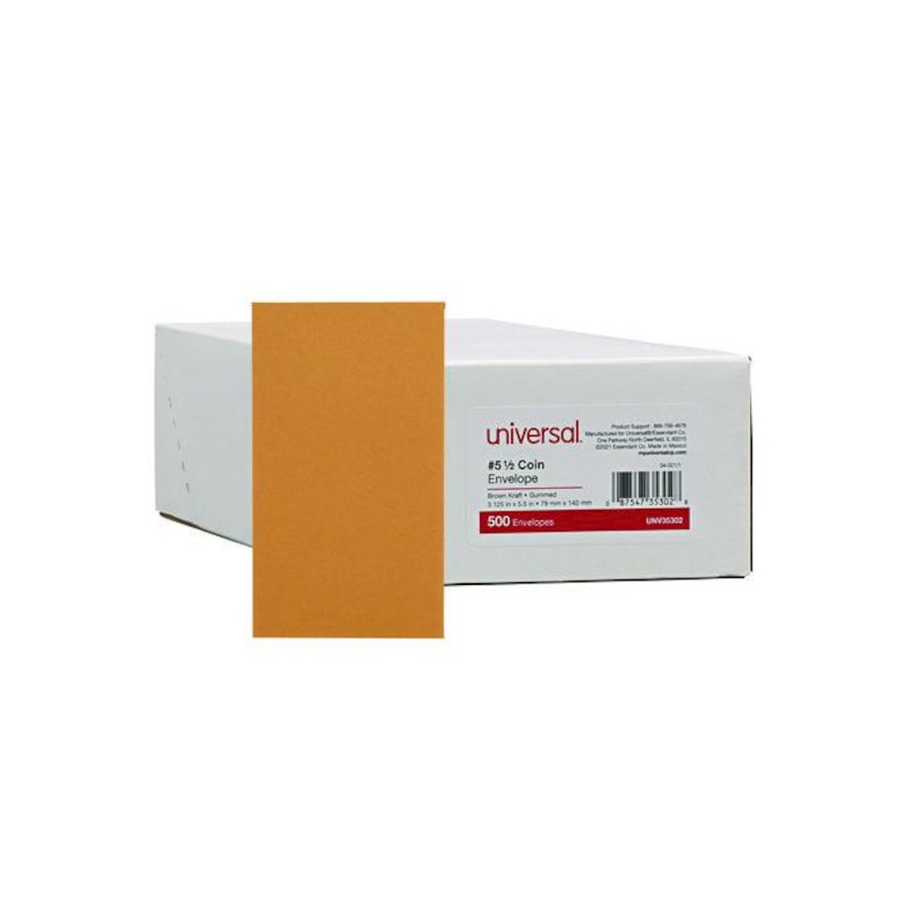 Kraft Coin Envelope, #5 1/2, Round Flap, Gummed Closure, 3.13 x 5.5, Light Brown Kraft, 500/Box. Picture 2