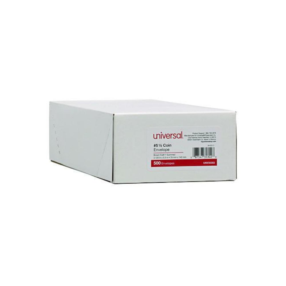 Kraft Coin Envelope, #5 1/2, Round Flap, Gummed Closure, 3.13 x 5.5, Light Brown Kraft, 500/Box. Picture 3