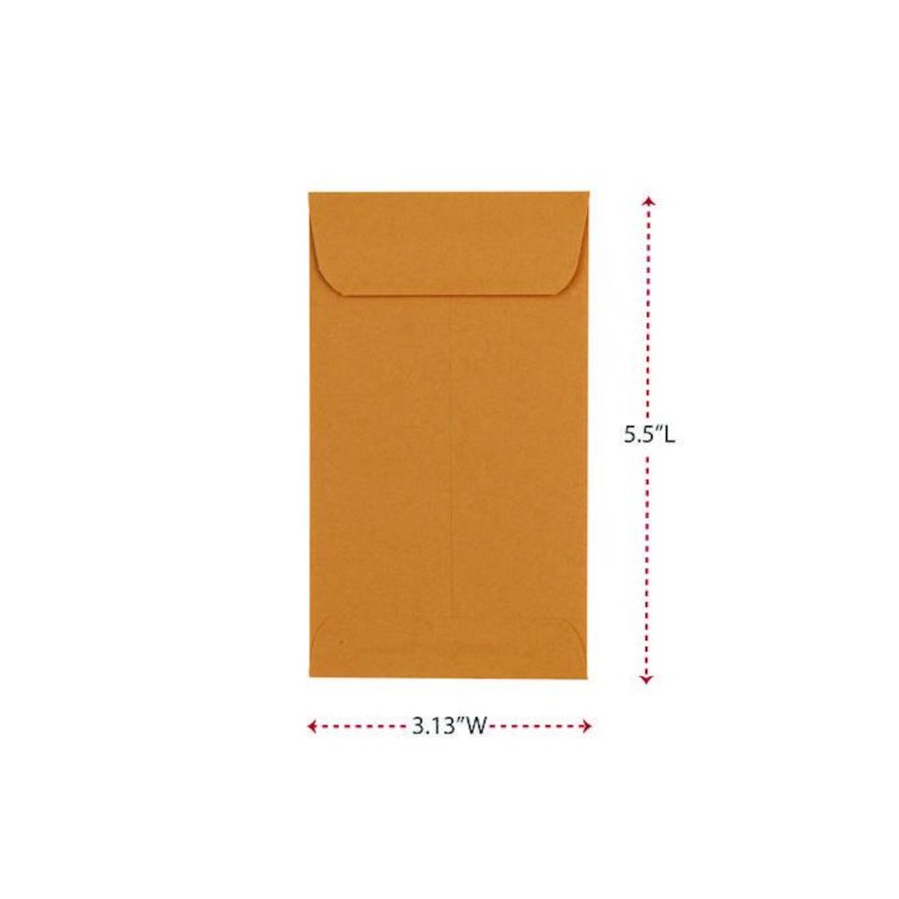 Kraft Coin Envelope, #5 1/2, Round Flap, Gummed Closure, 3.13 x 5.5, Light Brown Kraft, 500/Box. Picture 4