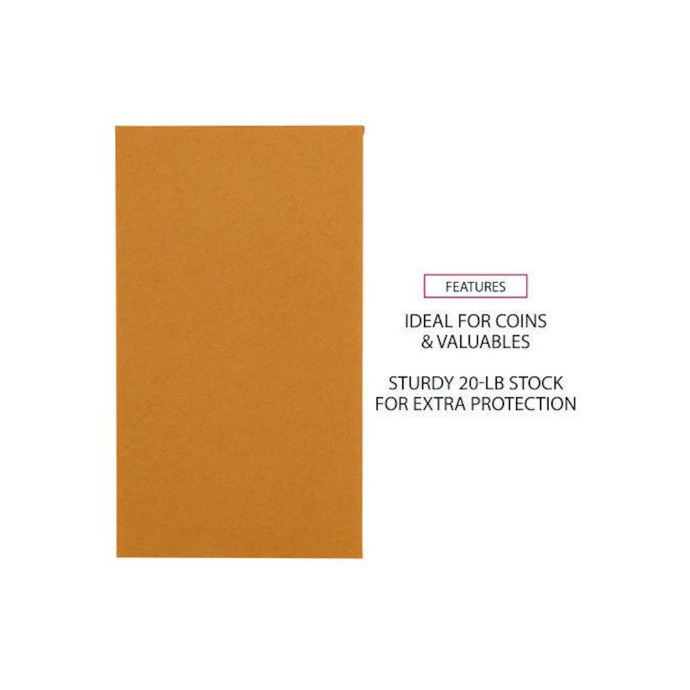 Kraft Coin Envelope, #5 1/2, Round Flap, Gummed Closure, 3.13 x 5.5, Light Brown Kraft, 500/Box. Picture 7