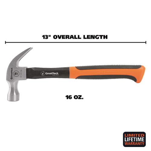 16 oz Claw Hammer with High-Visibility Orange Fiberglass Handle. Picture 2