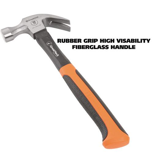 16 oz Claw Hammer with High-Visibility Orange Fiberglass Handle. Picture 5