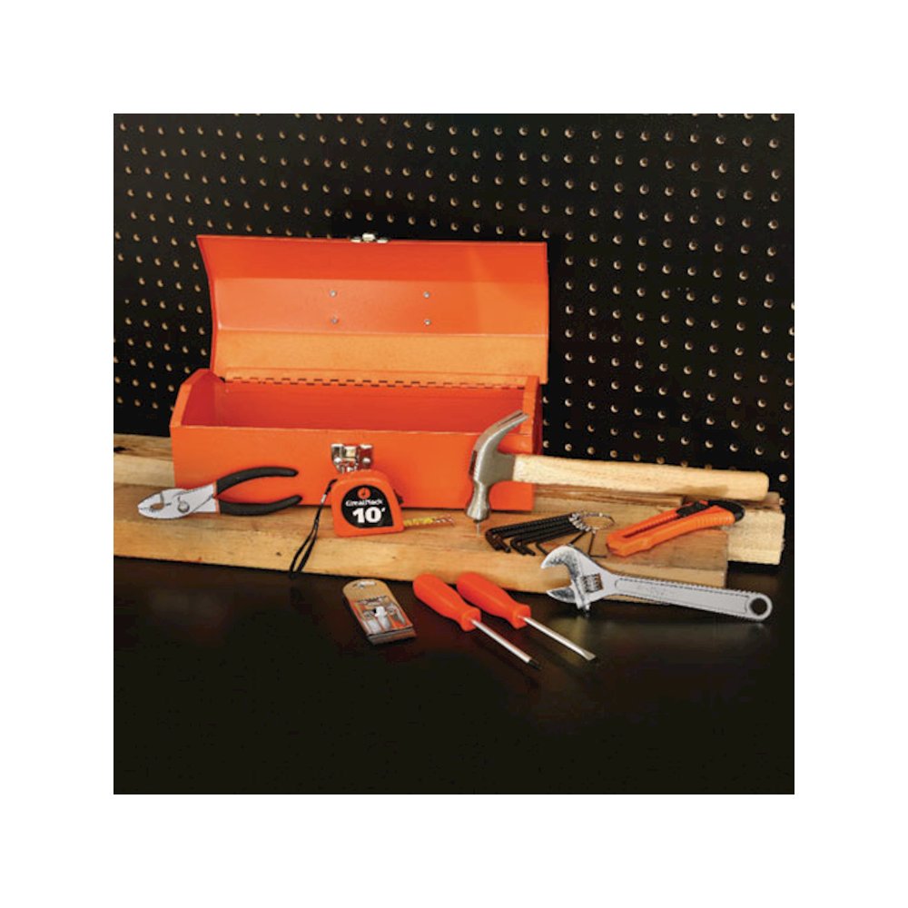 16-Piece Light-Duty Office Tool Kit, Metal Box, Red. Picture 8