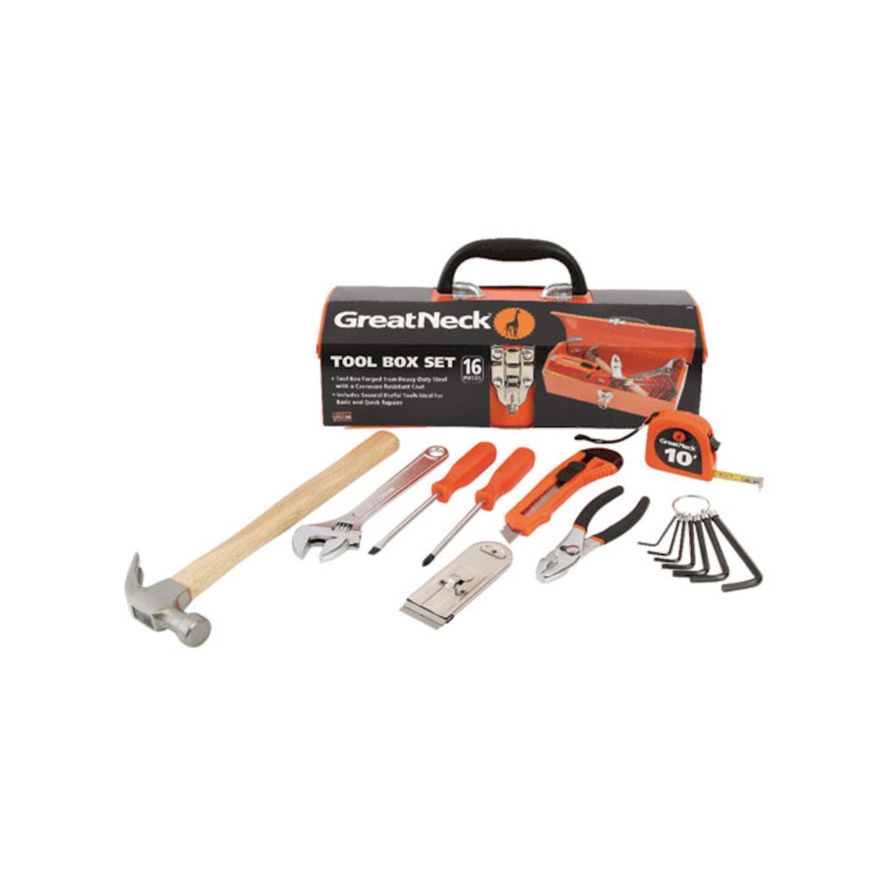 16-Piece Light-Duty Office Tool Kit, Metal Box, Red. Picture 11
