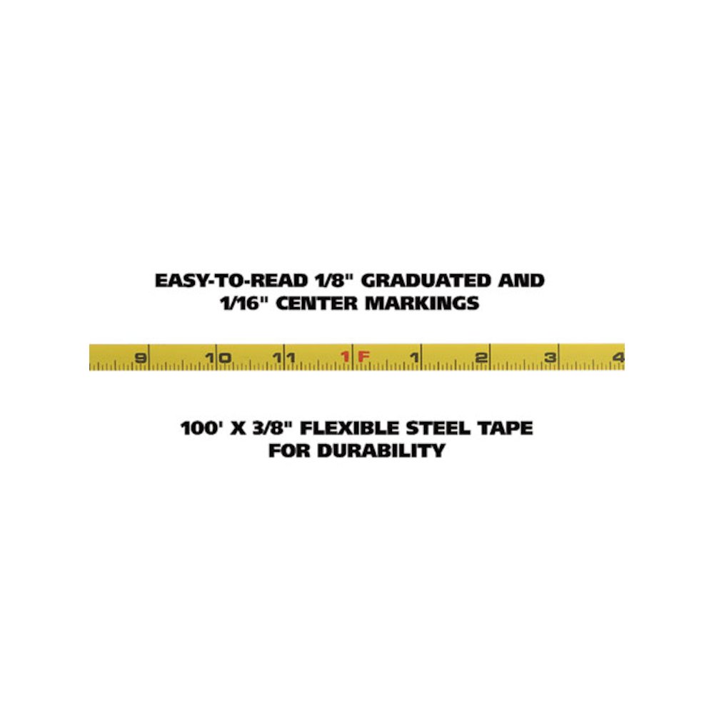 English Rule Measuring Tape, 0.38" x 100 ft, Steel, Yellow. Picture 4