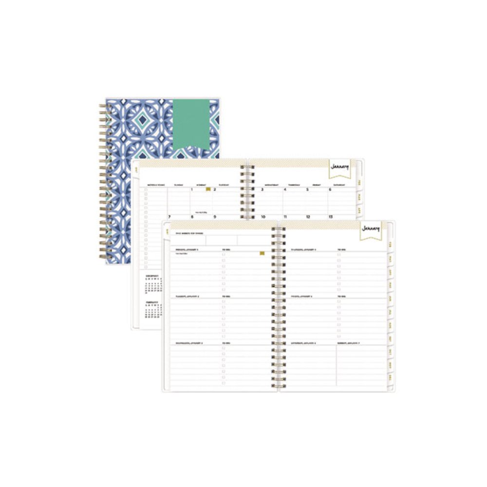 Day Designer Tile Weekly/Monthly Planner, Geometric Artwork, 8 x 5, Blue/White Cover, 12-Month (Jan to Dec): 2026. Picture 1
