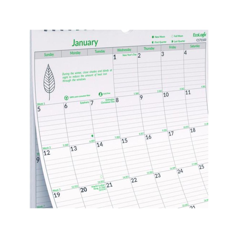 EcoLogix Monthly Wall Calendar, EcoLogix Artwork, 12 x 17, White/Green Sheets, 12-Month (Jan to Dec): 2026. Picture 2