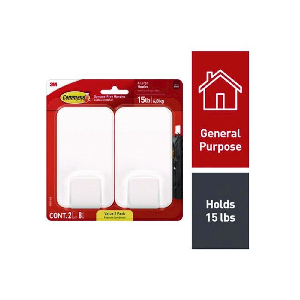 X-large Utility Hooks, Plastic, White, Supports 15 lb, 2/Pack. Picture 4
