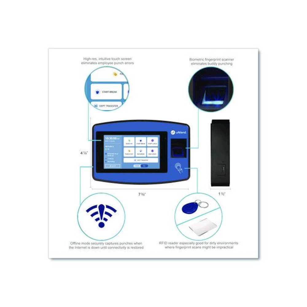 Biometric Fingerprint Touch Tablet Time Clock System, Unlimited Employees, Black/Blue. Picture 5