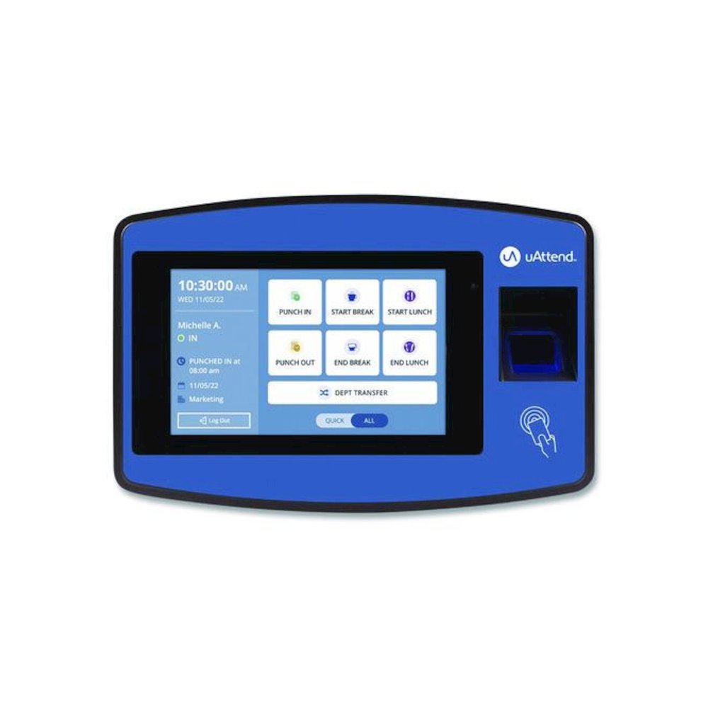Biometric Fingerprint Touch Tablet Time Clock System, Unlimited Employees, Black/Blue. Picture 1