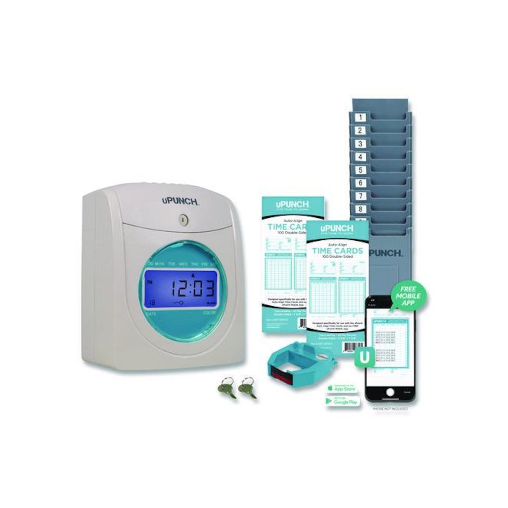 Digital Auto-Align Punch Time Clock Bundle, Digital Display, White. Picture 3