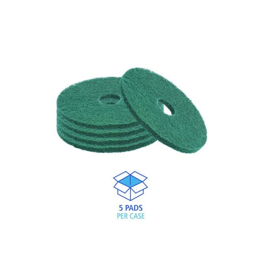 Heavy-Duty Scrubbing Floor Pads, 13" Diameter, Green, 5/Carton. Picture 4