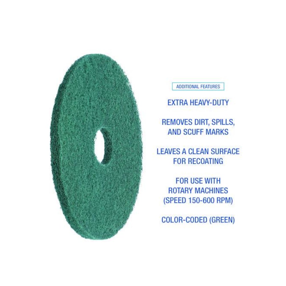 Heavy-Duty Scrubbing Floor Pads, 13" Diameter, Green, 5/Carton. Picture 5