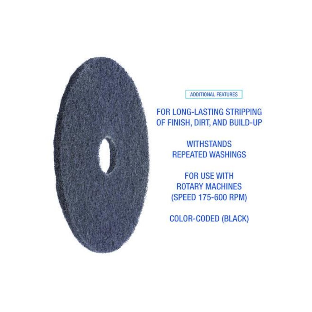 High Performance Stripping Floor Pads, 19" Diameter, Black, 5/Carton. Picture 5