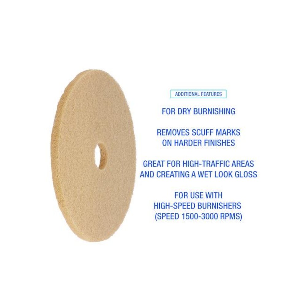 Burnishing Floor Pads, 19" Diameter, Tan, 5/Carton. Picture 5